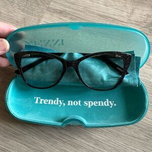 Zenni Night Sky Cat Eye Glasses 4445121 with Case & Cloth Black Silver Sparkle